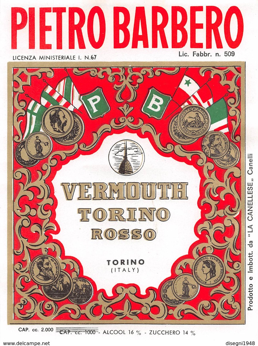 07754 " VERMOUTH TORINO ROSSO - PIETRO BARBERO - LA CANELLESE - CANELLI" ETICH. ORIG. - Altri & Non Classificati