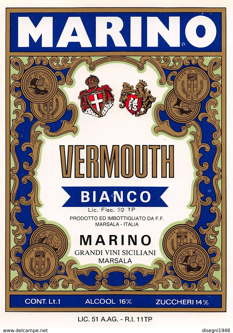 07755 " VERMOUTH BIANCO - MARINO - GRANDI VINI SICILIANI - MARSALA" ETICH. ORIG. - Altri & Non Classificati