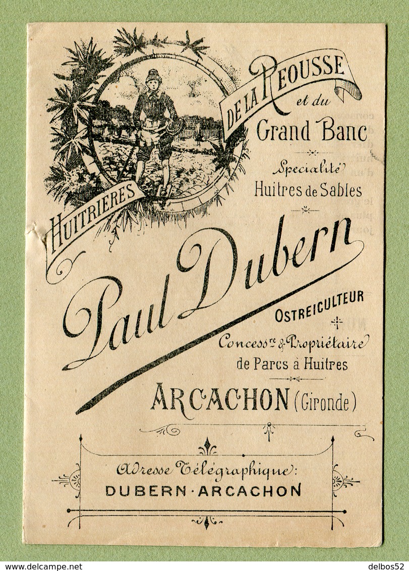 ARCACHON  : " HUÎTRES DE LA REOUSSE - Paul DUBERN "  Petit Dépliant Du XIXème - 1800 – 1899