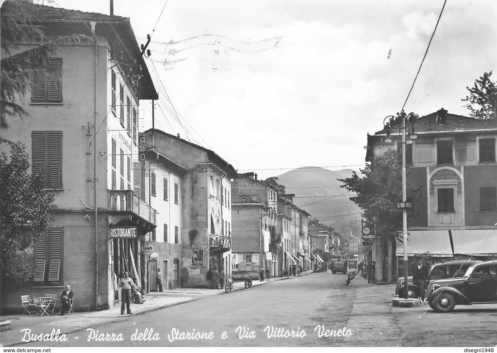 M07761 "BUSALLA (GE) - PIAZZA DELLA STAZIONE E VIA VITTORIO VENETO" ANIMATA, AUTO ANNI '40 - CART. ORIG. SPED. '956 - Altri & Non Classificati