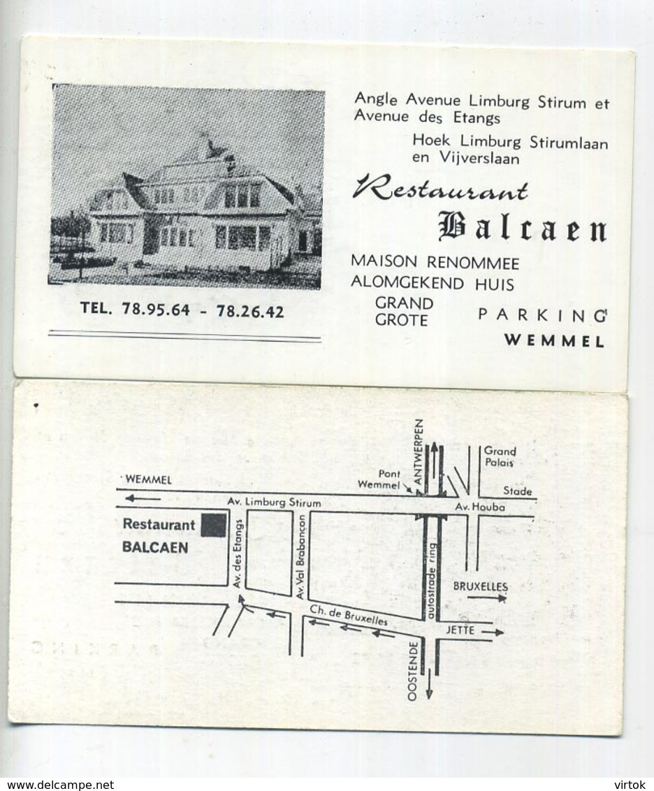 WEMMEL :  Restaurant  ' BALCAEN  '   (  Reclame Visikaart 11 X 6 Cm ) - Wemmel