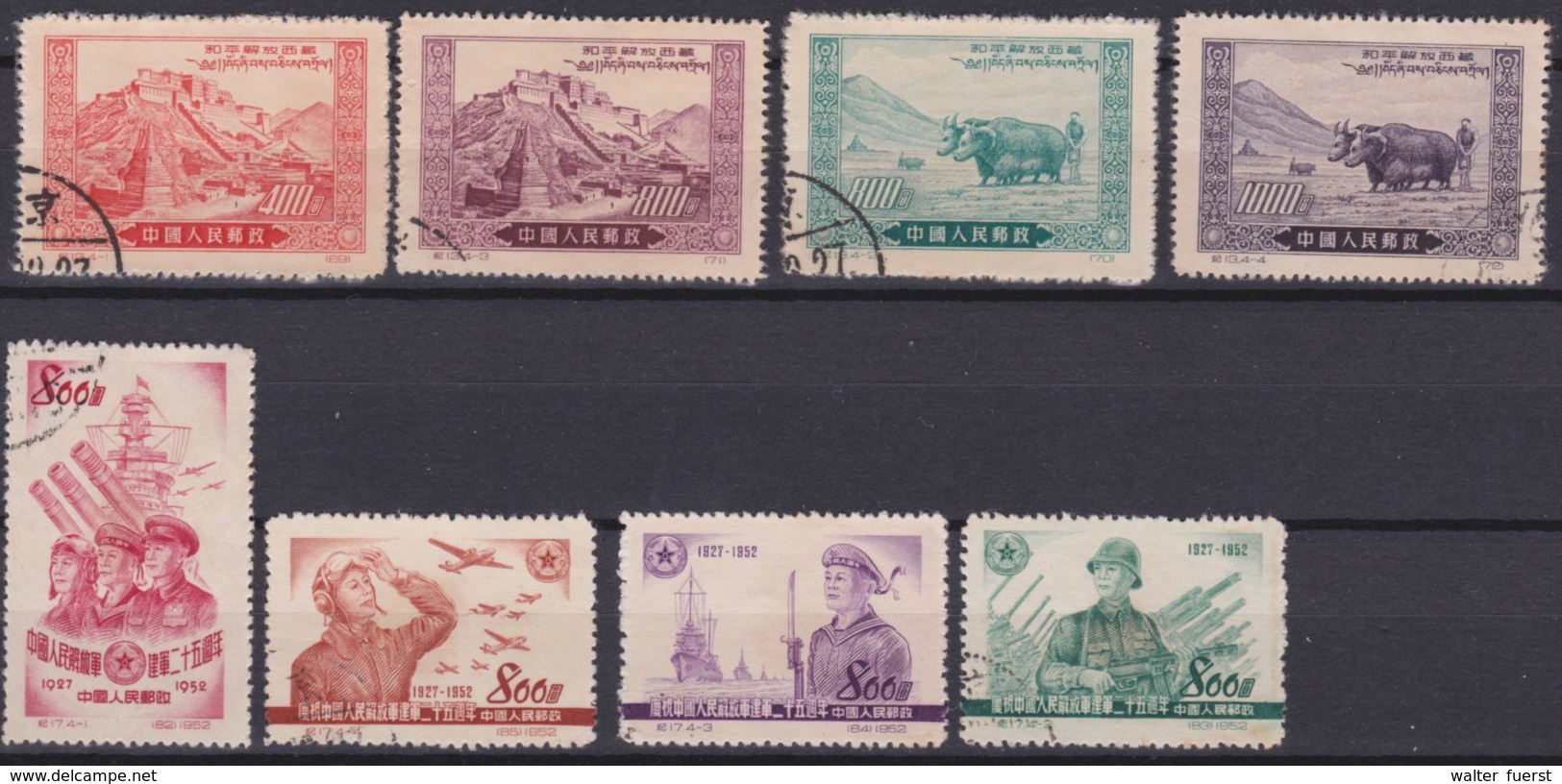 CHINA 1950-1952, 7 Serien + 2 Einzelmarken (*), Serien Gestempelt - Collections, Lots & Séries