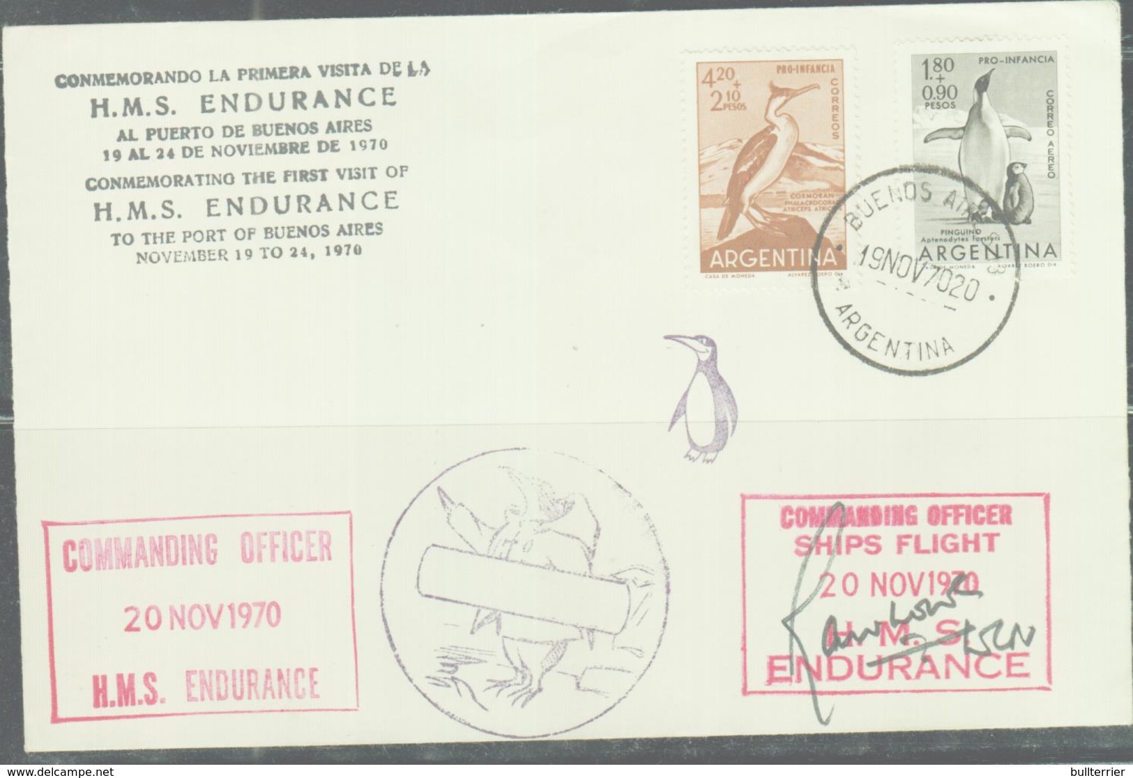 ARGENTINA  -  1970  HMS ENDURANCE  VISITTO BUENOS AIRES SPECIAL  CACHET & POSTMARK - Covers & Documents