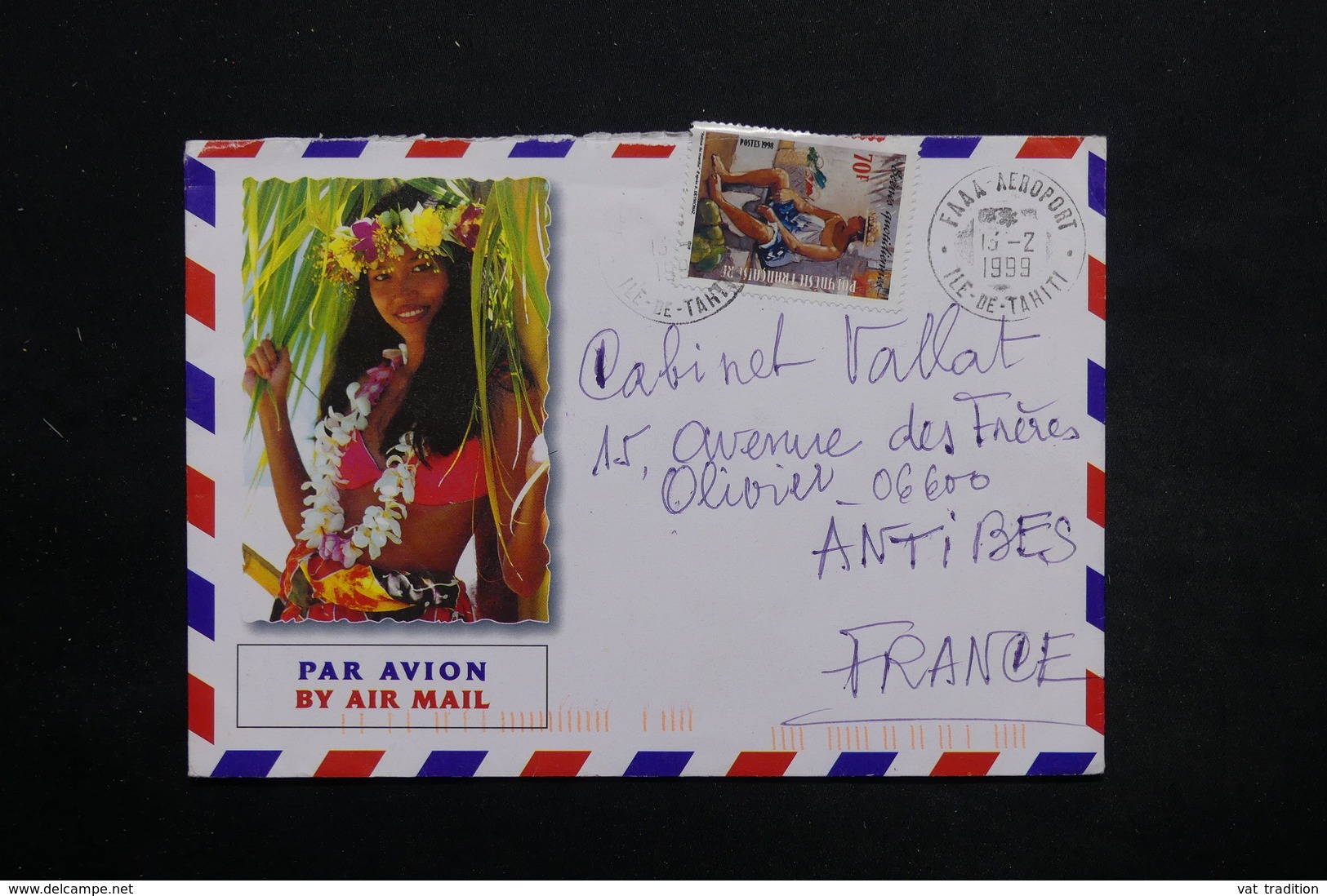 POLYNÉSIE - Oblitération " FAAA Aéroport Ile De Tahiti " Sur Enveloppe Touristique En 1999 Pour Antibes - L 25453 - Cartas & Documentos