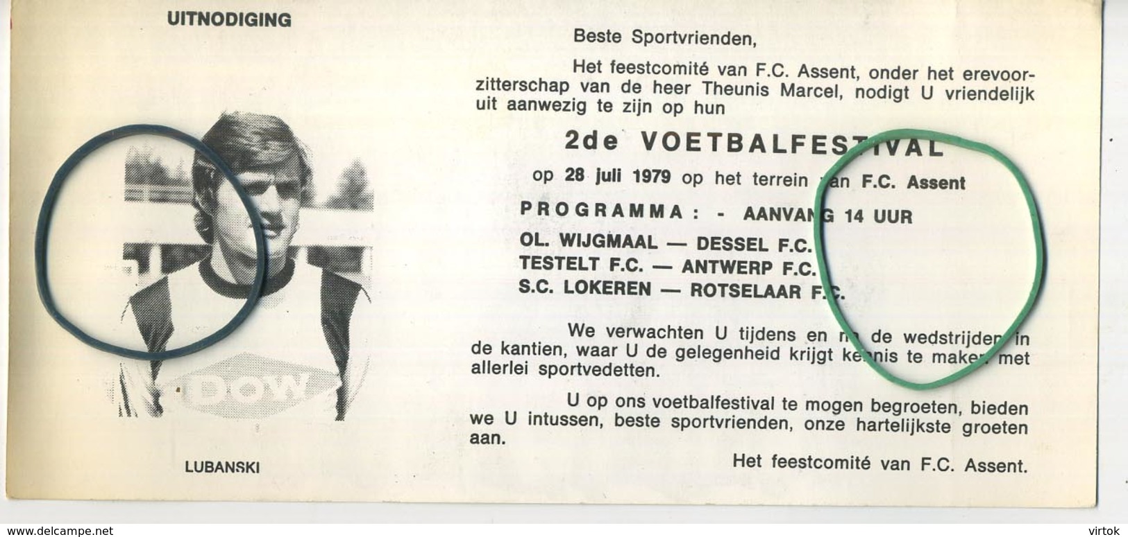 F.C. ASSENT  (  Kaggevine - Bekkevoort )  :  Football - Voetbal :  LUBANSKI   :  21.5 X 10 Cm  (  Zie Scans ) - Non Classificati