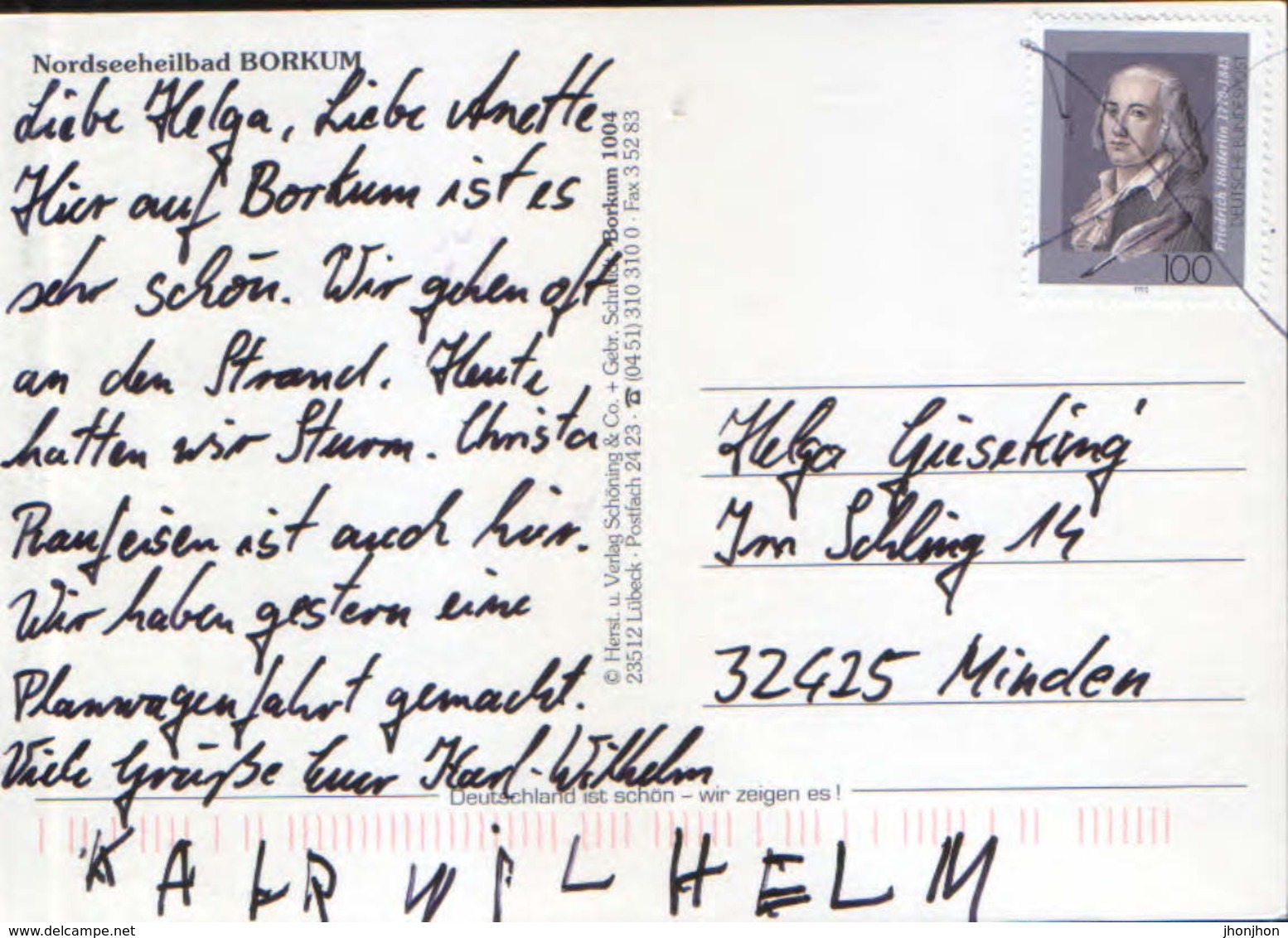 Germany  - Postcard  Circulated  1993 - Borkum Island - New Lighthouse, Old Lighthouse, Electric Lighthouse - 2/scans - Borkum