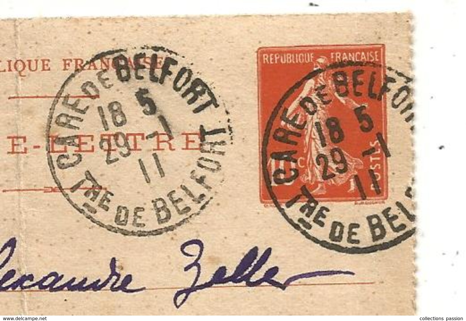 Entier Postal Sur Carte Lettre , GARE DE BELFORT , Tre. De BELFORT , 1911, 2 Scans - Cartes-lettres