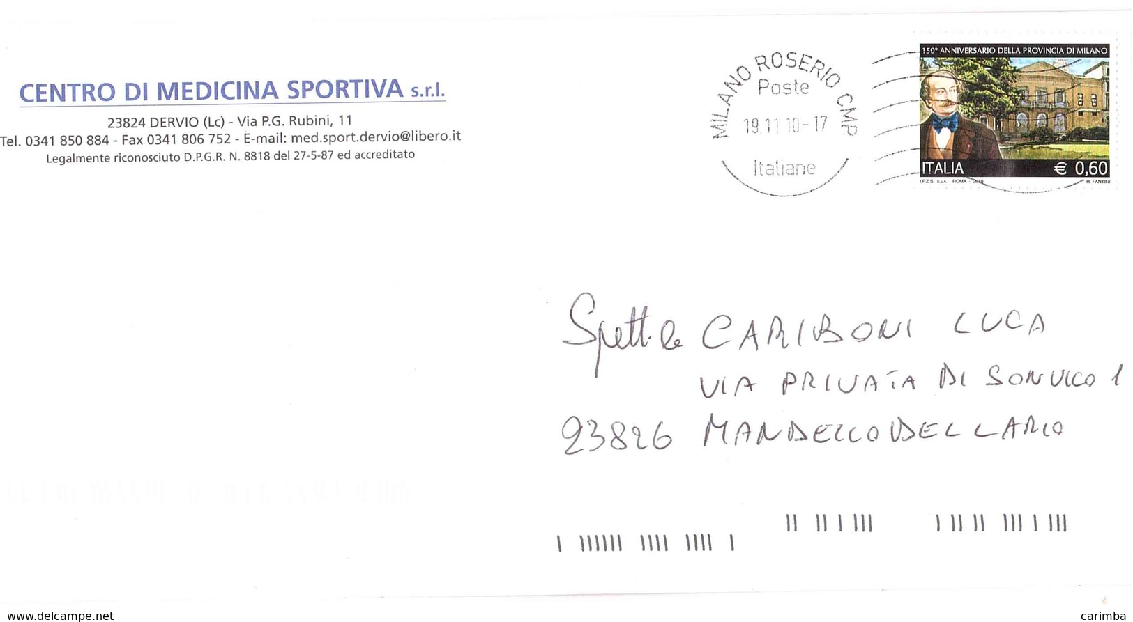 2010 €0,60 PROVINCIA DI MILANO - 2001-10: Storia Postale