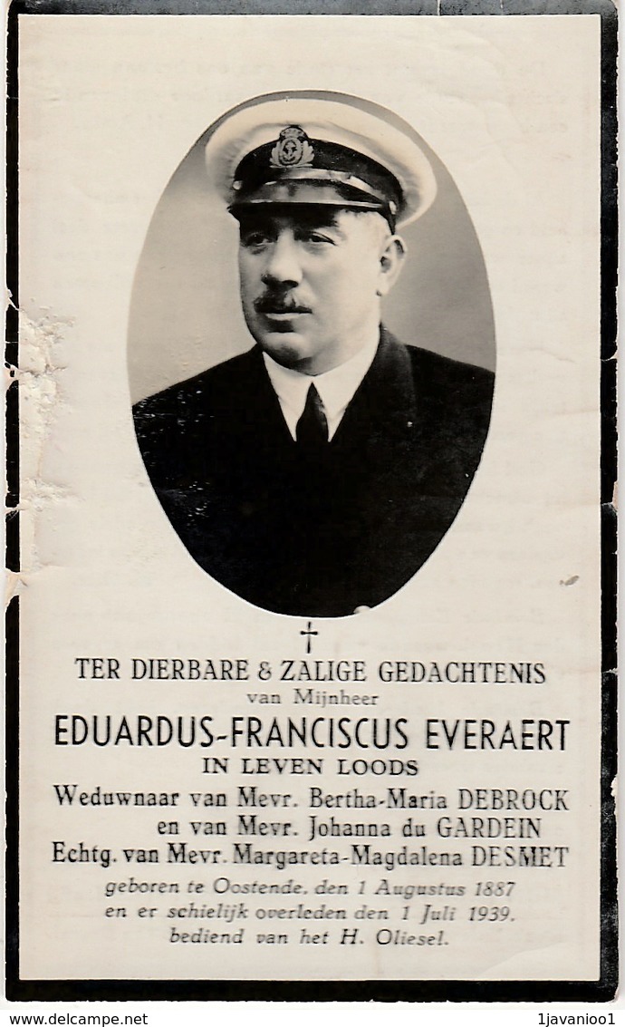 Oostende, 1939, Eduardus Everaert, Loods, Debrock, Gardein, Desmet - Devotieprenten