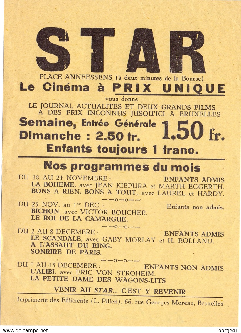 Ciné  Bioscoop Programma Programme Cinema STAR - Bruxelles - Publicité Cinématographique