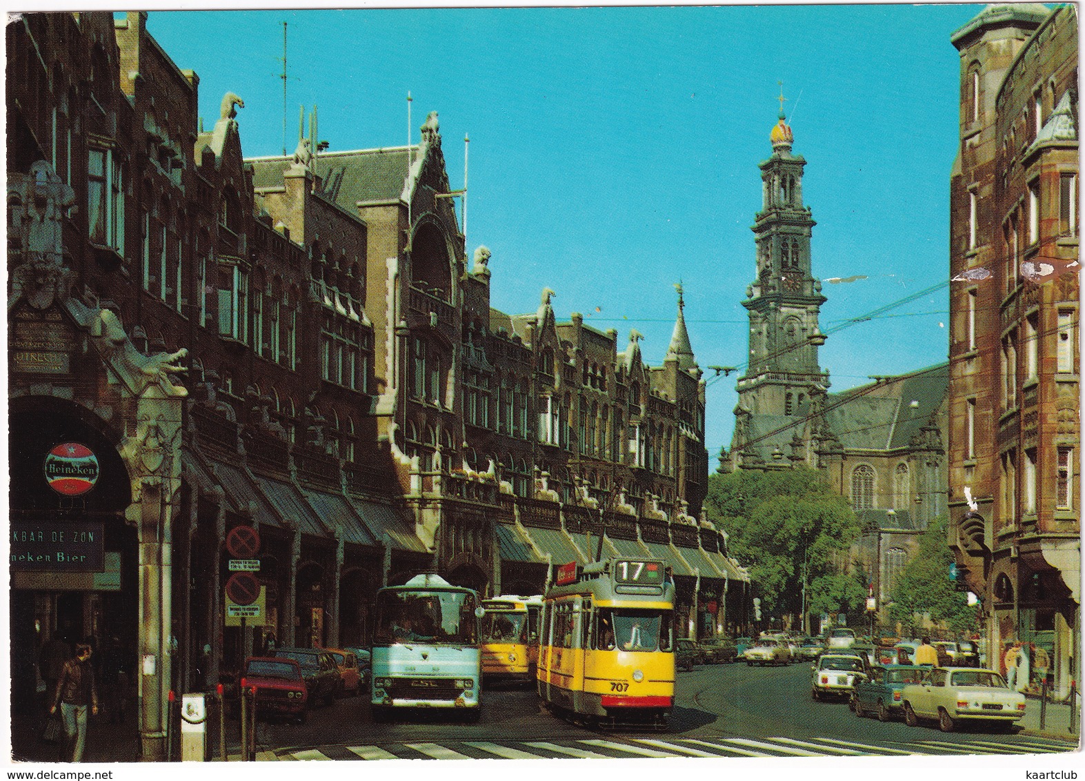 Amsterdam: TRAM, TOURINGCAR, AUTOBUS, OPEL KADETT B, SIMCA 1000 II, FIAT 125 S - Raadhuisstraat Met Westerkerk (Holland) - Toerisme