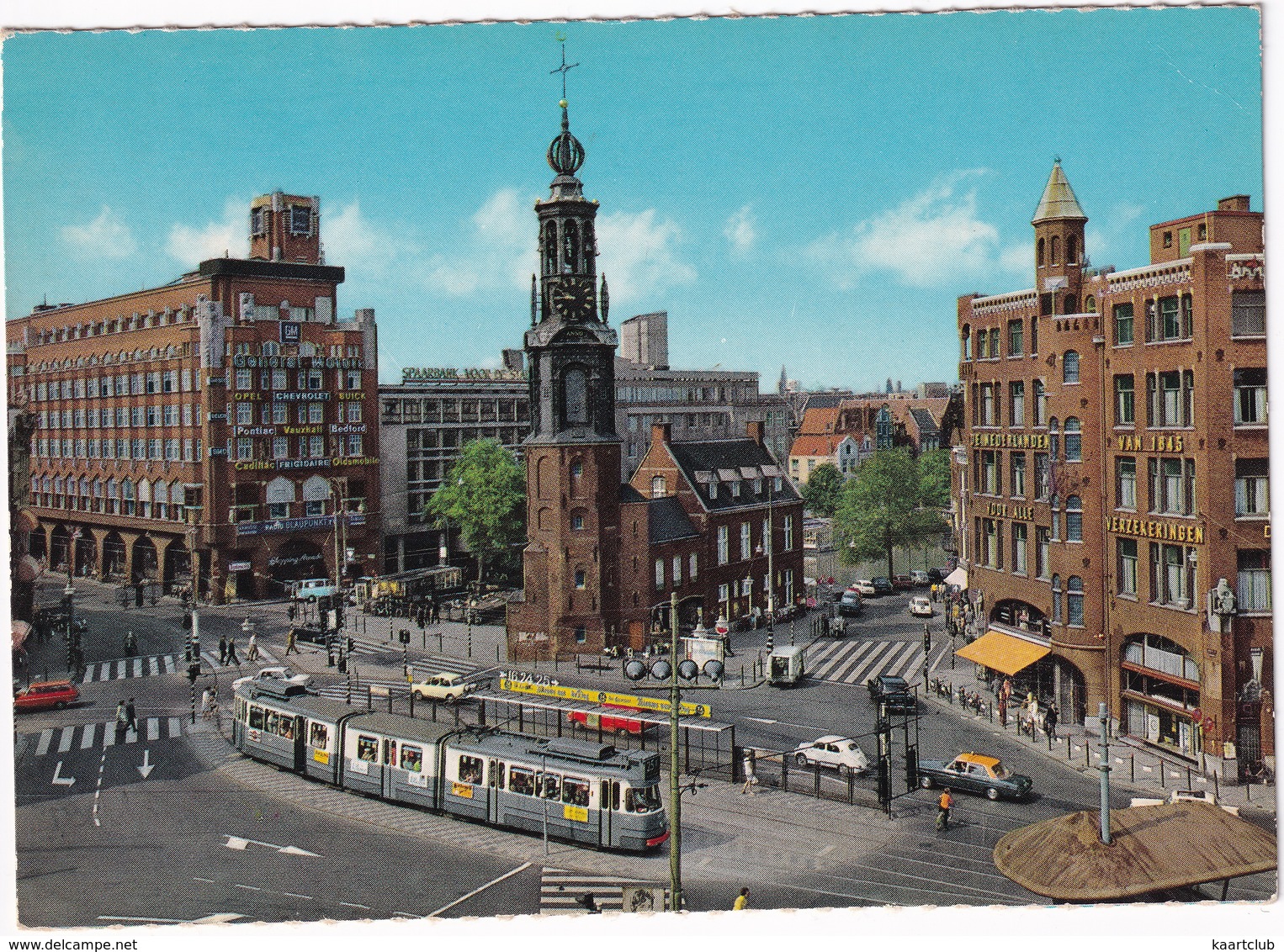 Amsterdam: TRAM, DAF DAFFODIL, BMW 1500, RENAULT 4CV, MERCEDES W114/115 TAXI - 'GENERAL MOTORS' Building - Muntplein - Toerisme