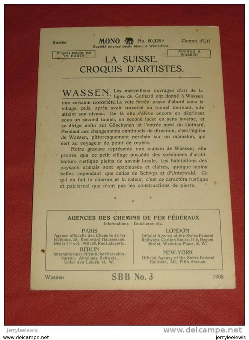 WASSEN  - Maison à Wassen D'après Th. Barth - La Suisse Croquis D'Artistes - 1908 - - Wassen