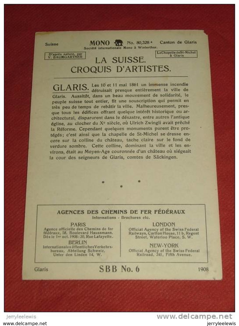 GLARIS - La Chapelle De St Michel D'après V. Baumgartner - " La Suisse Croquis D'artistes "  -  1908 - - Autres & Non Classés