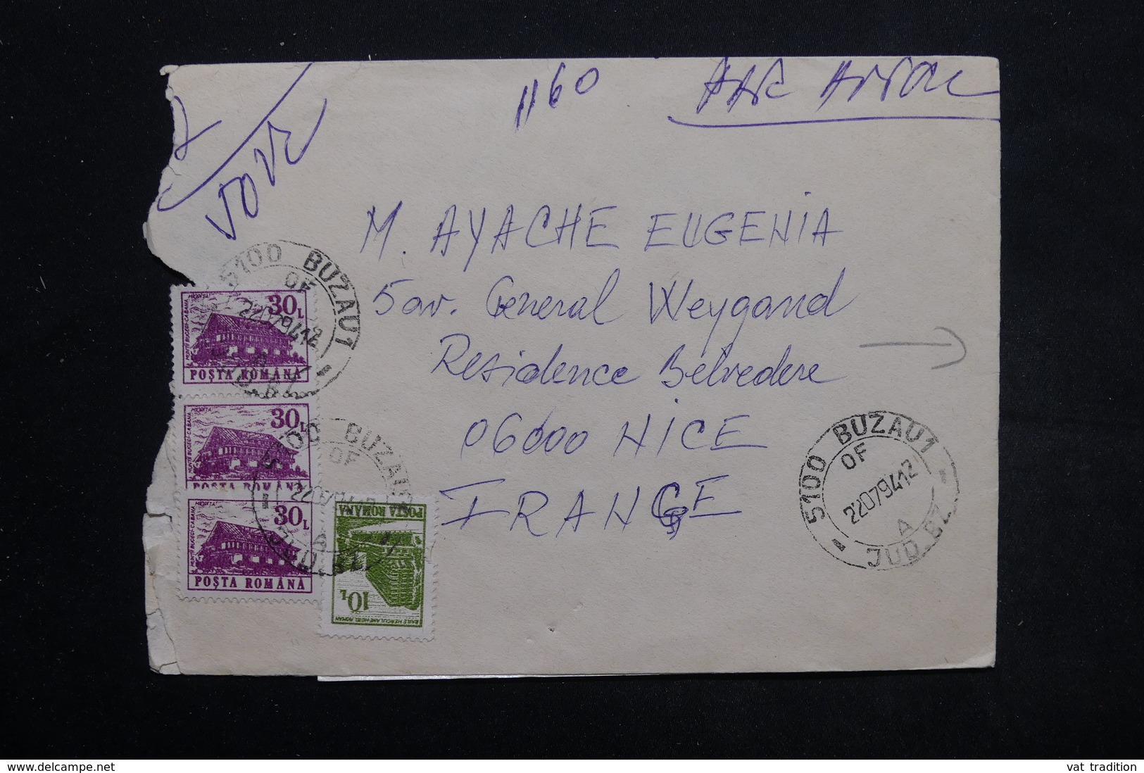 HONGRIE - Enveloppe De Buzau Pour La France En 1994 , Affranchissement Recto Et Verso ( Bloc) - L 25474 - Lettres & Documents