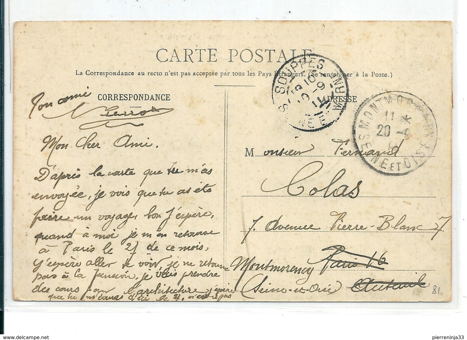 Carte Souppes (Seine Et Marne) Avec Type Semeuse: Paire Verticale De Carnet , 1911 - Covers & Documents