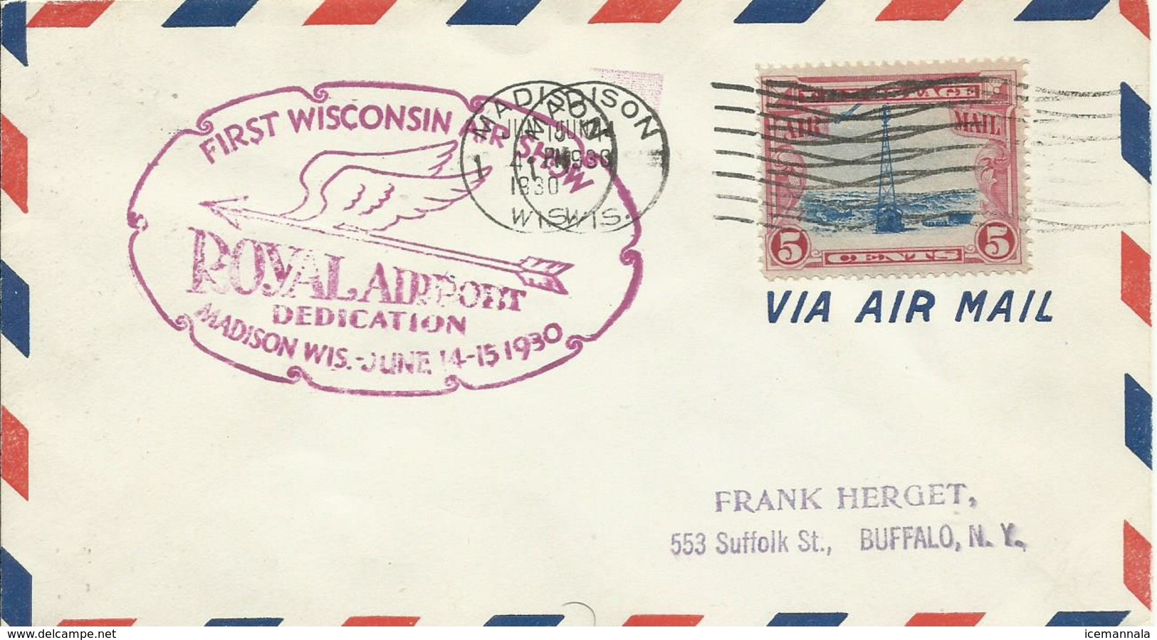 ESTADOS UNIDOS, SOBRE  FIRST WISCONSIN AIR SHOW AÑO 1930 - Cartas & Documentos