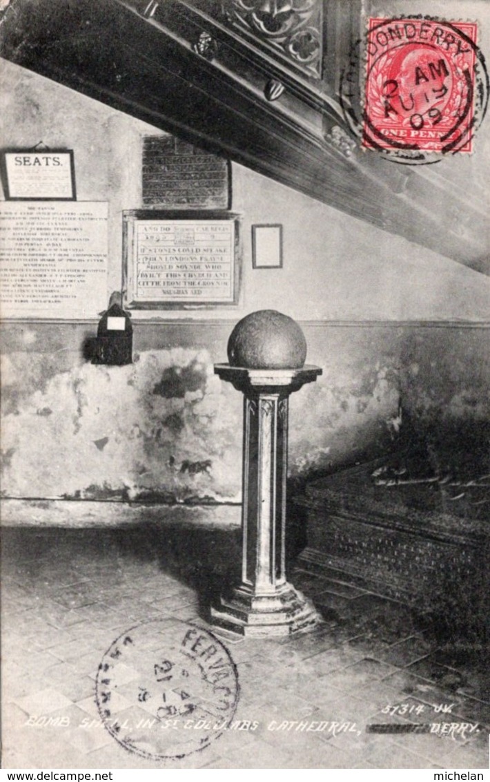 CPA   IRLANDE DU NORD---LONDONDERRY---BOMB SHELL, IN ST-COLUMS  CATHEDRAL---1909 - Londonderry