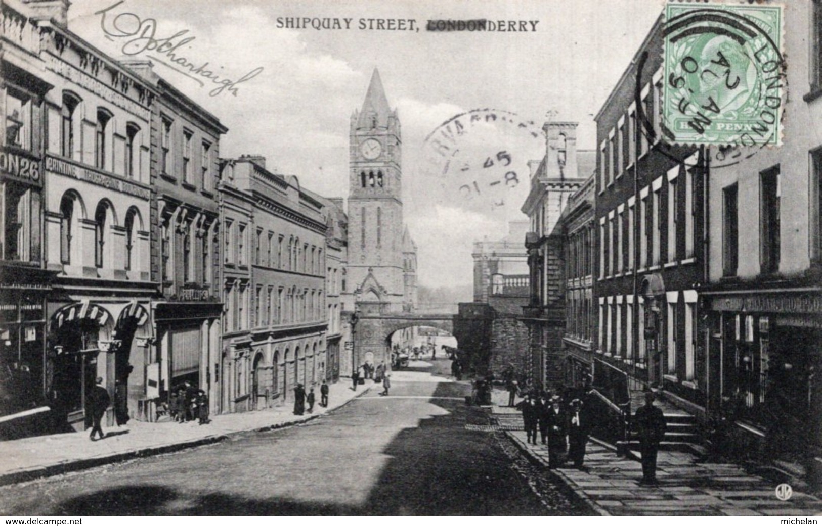 CPA   IRLANDE DU NORD---LONDONDERRY---SHIPQUAY SREET---1909 - Londonderry