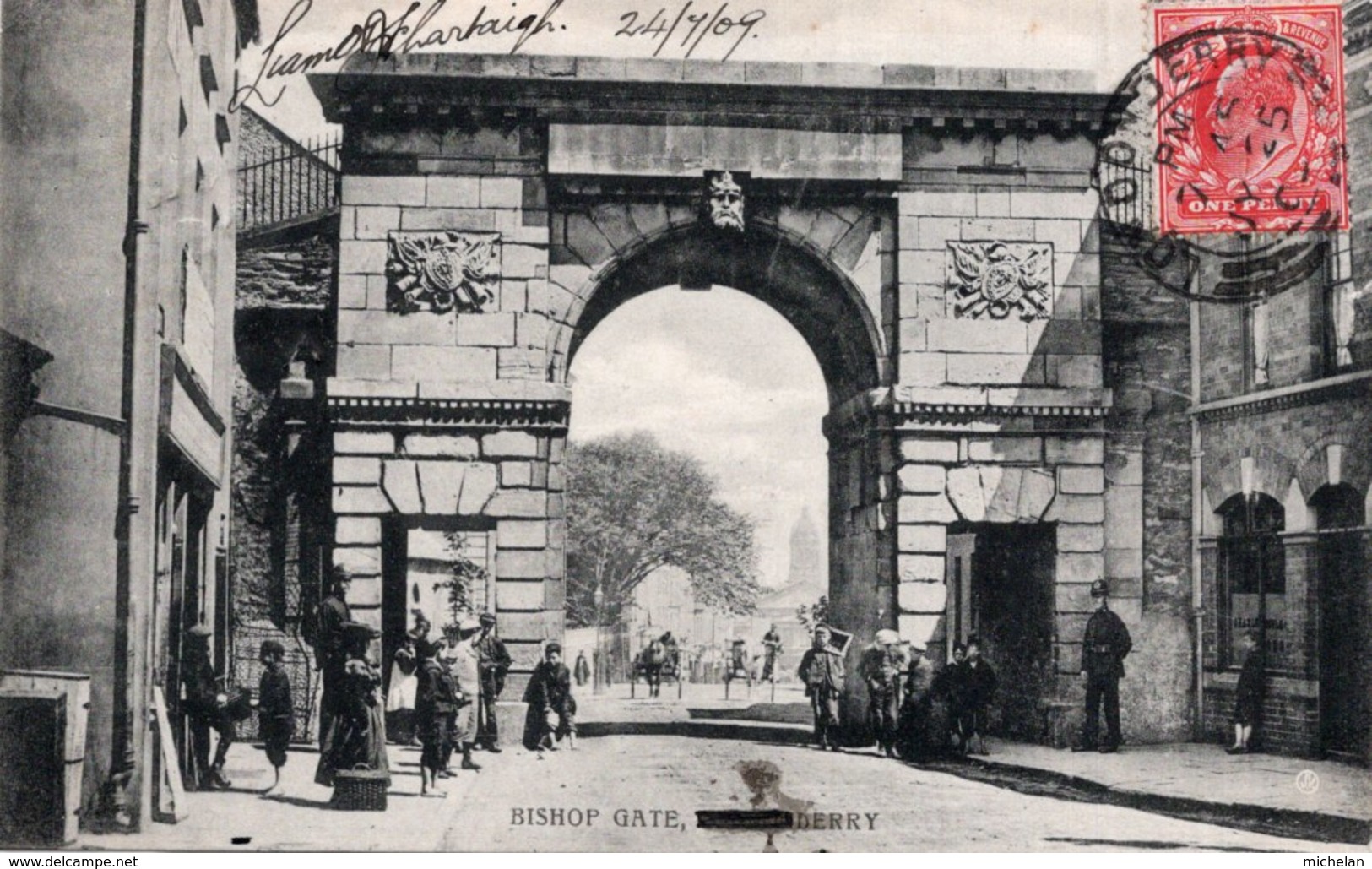 CPA   IRLANDE DU NORD---LONDONDERRY---BISHOP GATE---1909 - Londonderry