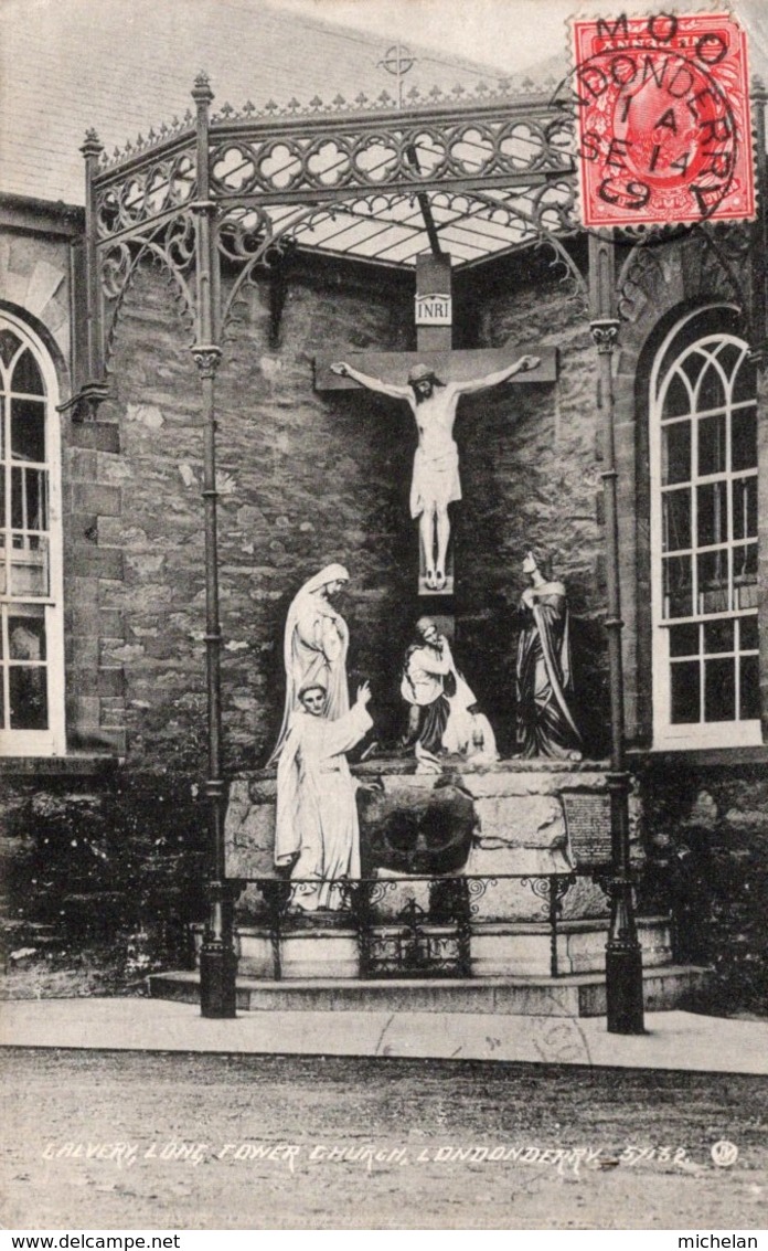 CPA   IRLANDE DU NORD---LONDONDERRY---CALVERY LONG TOWER CHURCH ---1909 - Londonderry