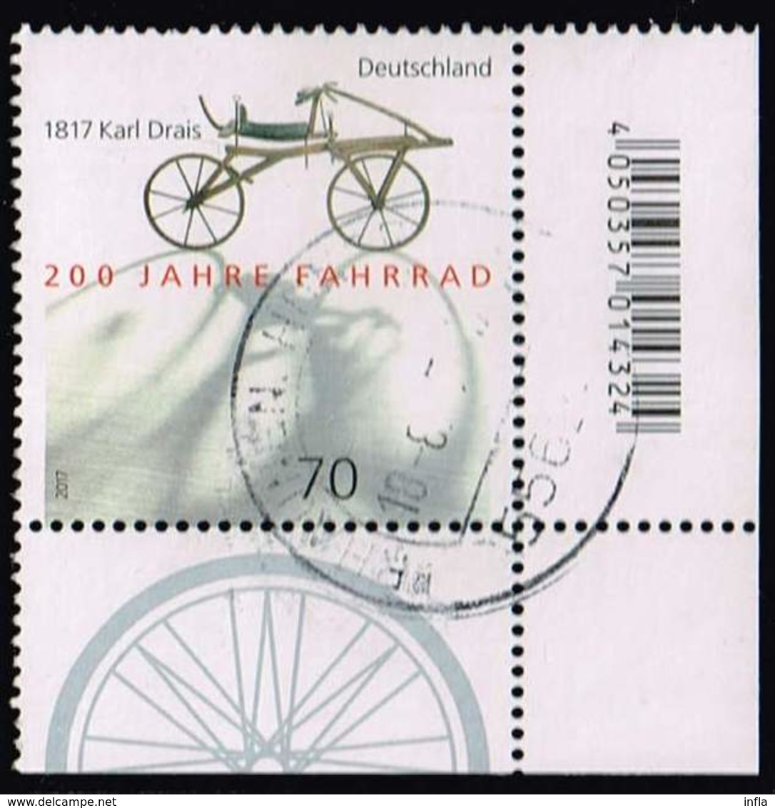 Bund 2017, Michel# 3320 O 200 Jahre Fahrrad - 1817 Karl Drais - Gebraucht