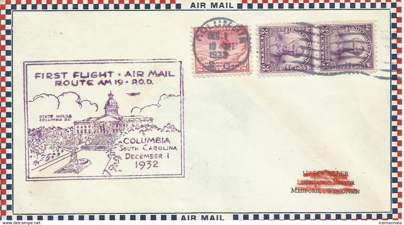 ESTADOS UNIDOS , SOBRE CONMEMORATIVO FIRST FLIGHT ROUTE  AM 19, AÑO 1932 - Cartas & Documentos