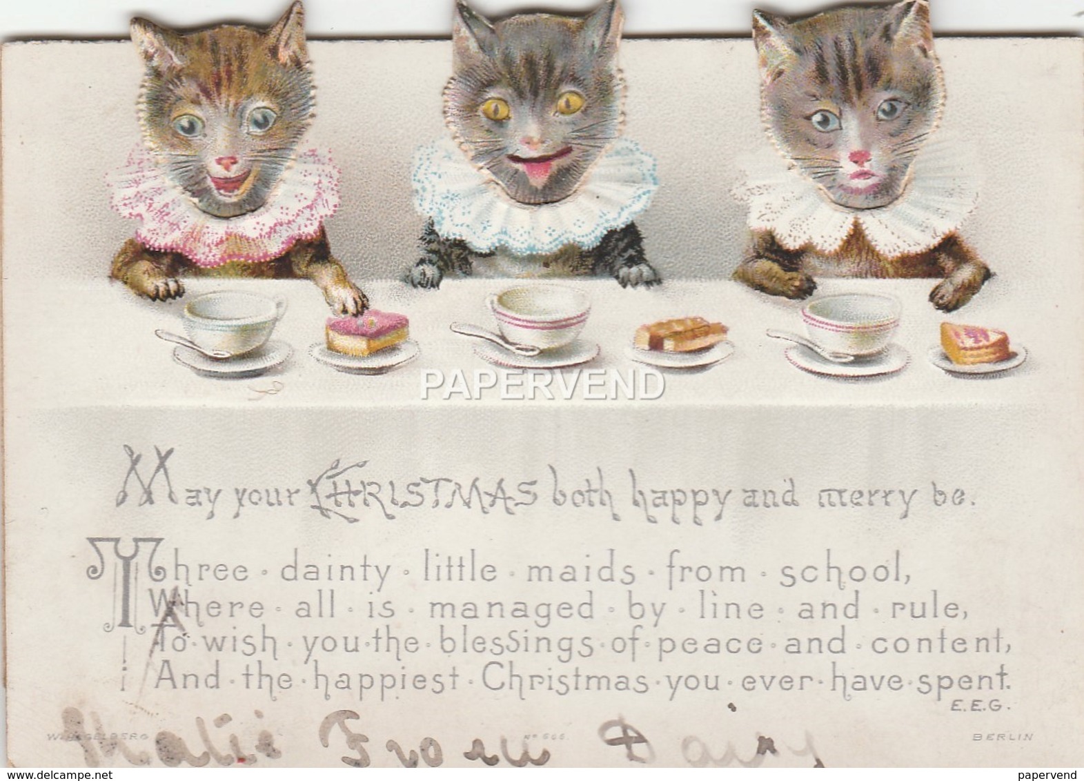 Christmas Card  Three Cats Nodding Heads Weighted Stands  Egc335 - Unclassified