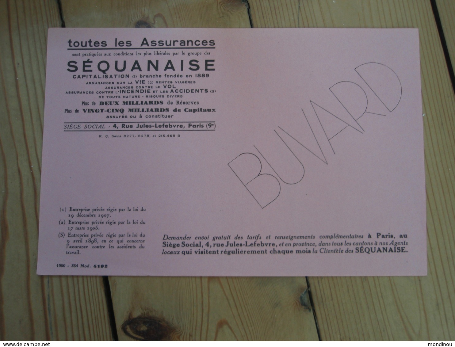 Buvard  SEQUANAISE PARIS (9°) - Banque & Assurance