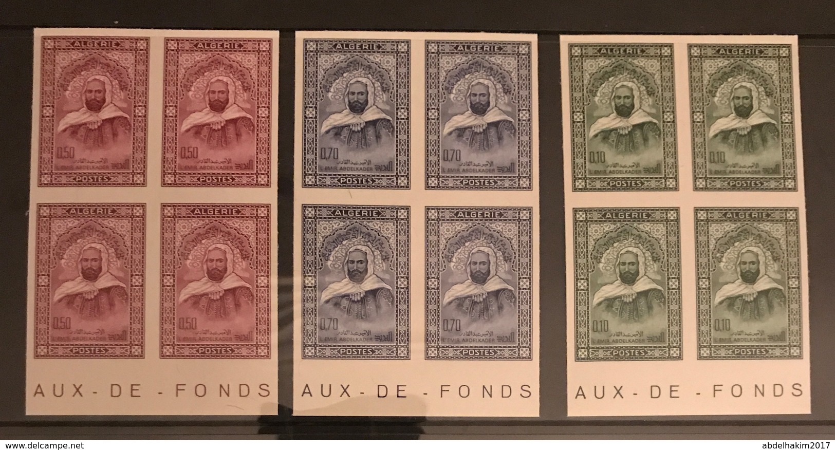 Algeria/Algerie Imperforated Émir Abdelkader YT455-457 En Blocs Non Dentelés Neuf**/MNH - Algeria (1962-...)