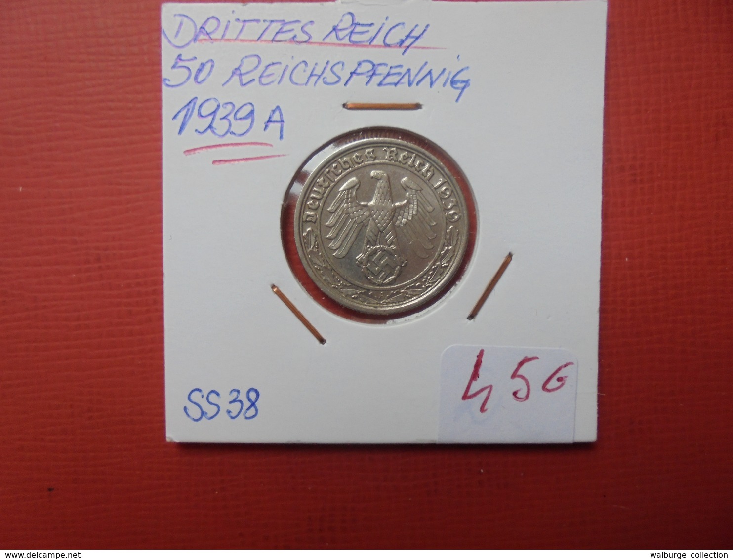 3eme REICH 50 PFENNIG 1939 "A" - 50 Reichspfennig