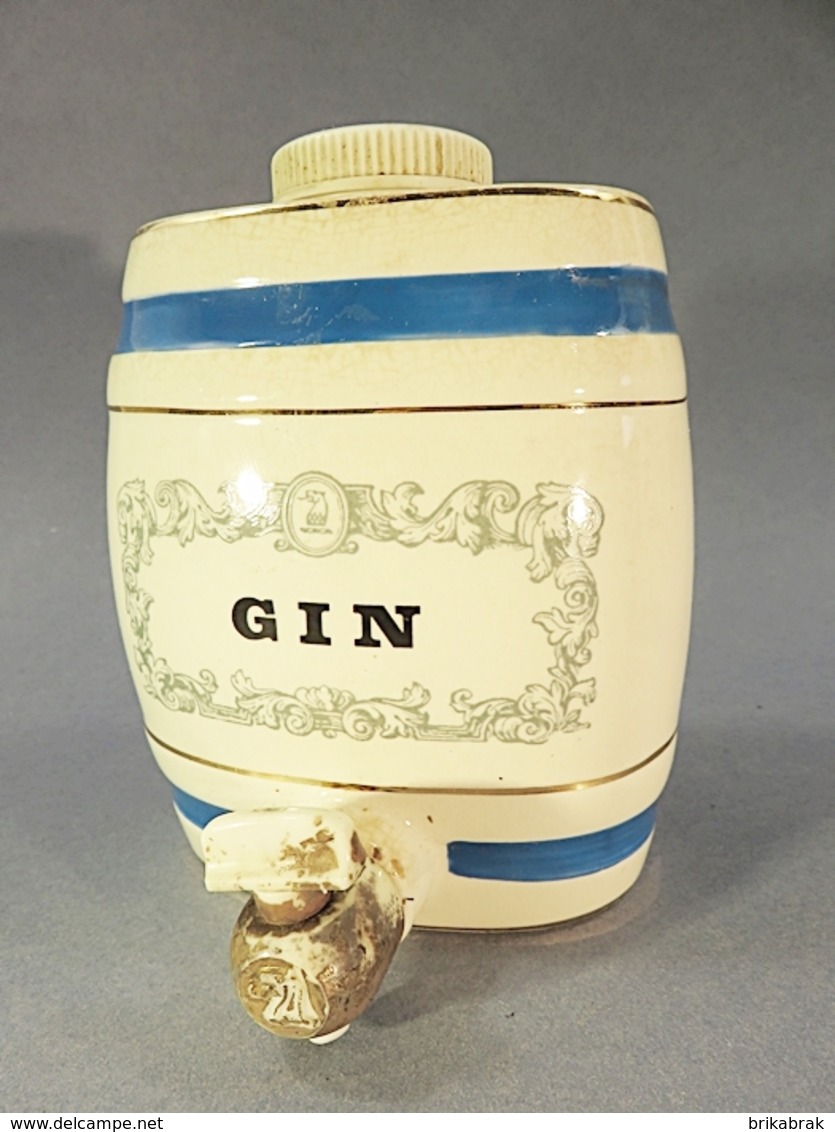 ~ TONNEAU A GIN EN FAIENCE ROYAL VICTORIA WADE POTTERY - Bouteille Bistrot Céramique