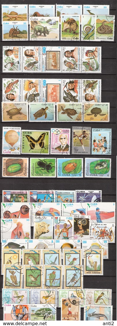 Cuba Small Lot Many Motives: Sport, Birds, Preshistoric Animals, Turtles, Butterflies, Insects, 65 Used Stamps - Collections, Lots & Series