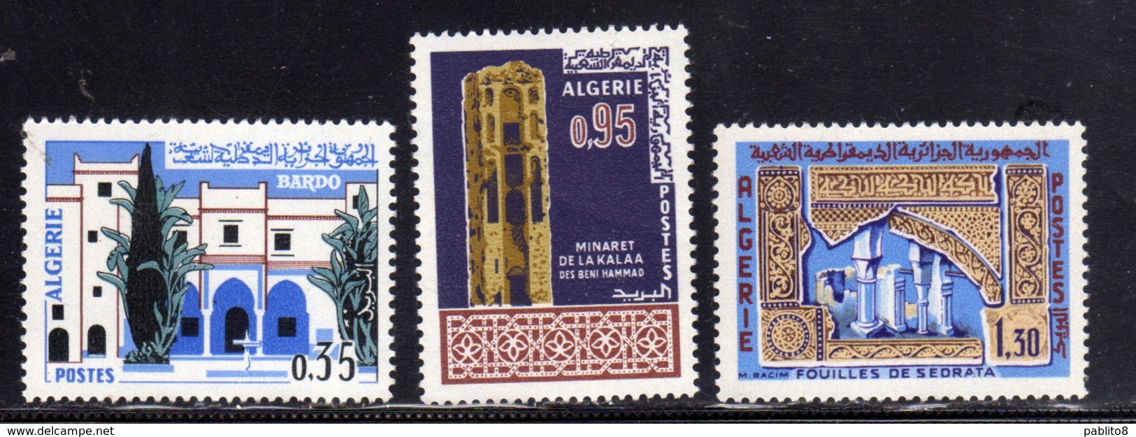 ALGERIA  ALGERIE 1967 LA KALAA MINARET BARDO MUSEUM SEDRATA RUINS COMPLETE SET SERIE COMPLETA MNH - Algeria (1962-...)