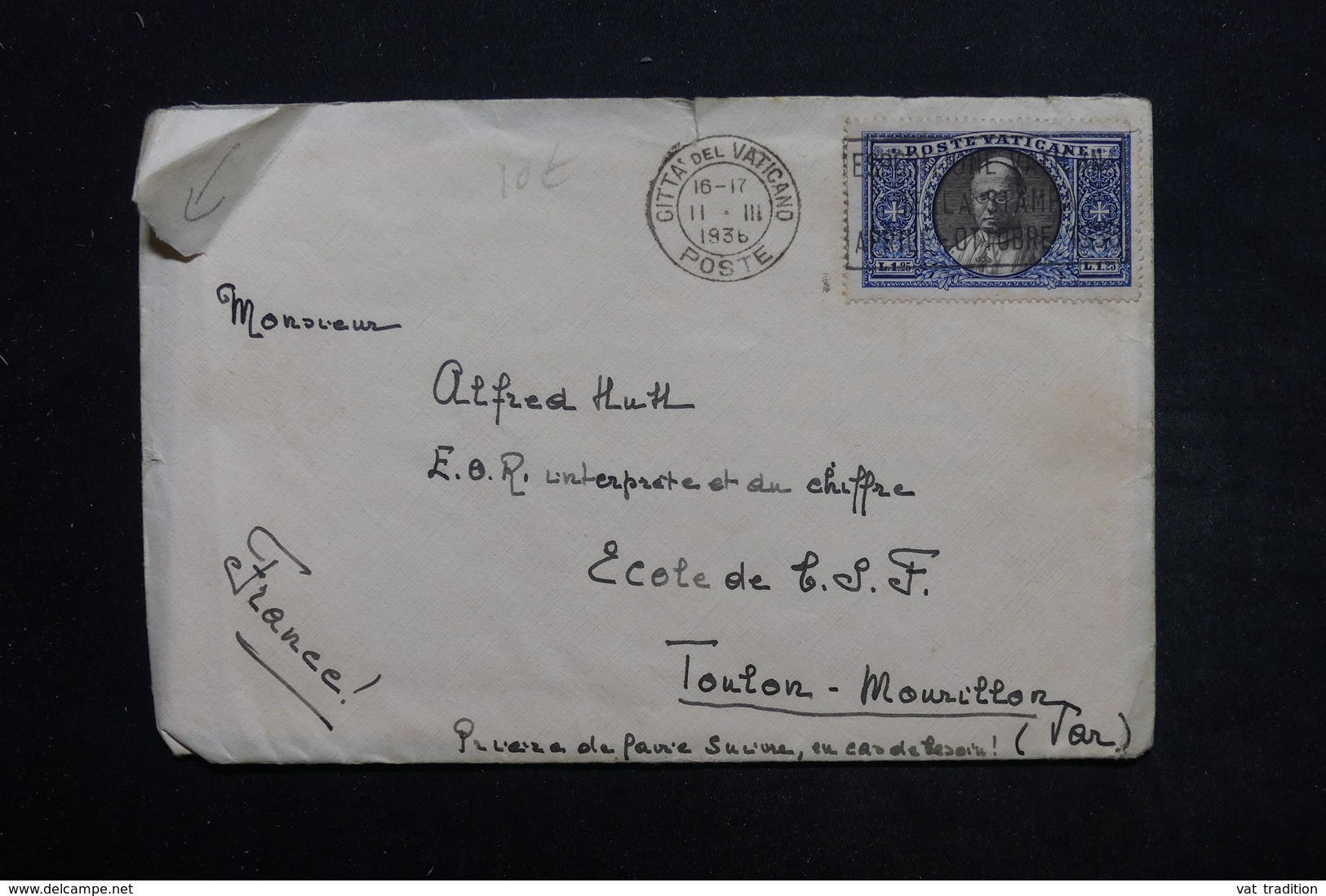 VATICAN - Enveloppe De La Cité Pour Toulon En 1936 , Affranchissement Plaisant - L 25506 - Brieven En Documenten