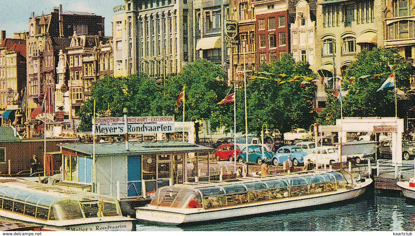 Amsterdam: BEDFORD CALV, VW 1200 KÄFER/COX, RENAULT 10, OPEL KAPITÄN - 'PHILIPS' NEON, 'Meyer's CANALBOATS - Damrak - Toerisme