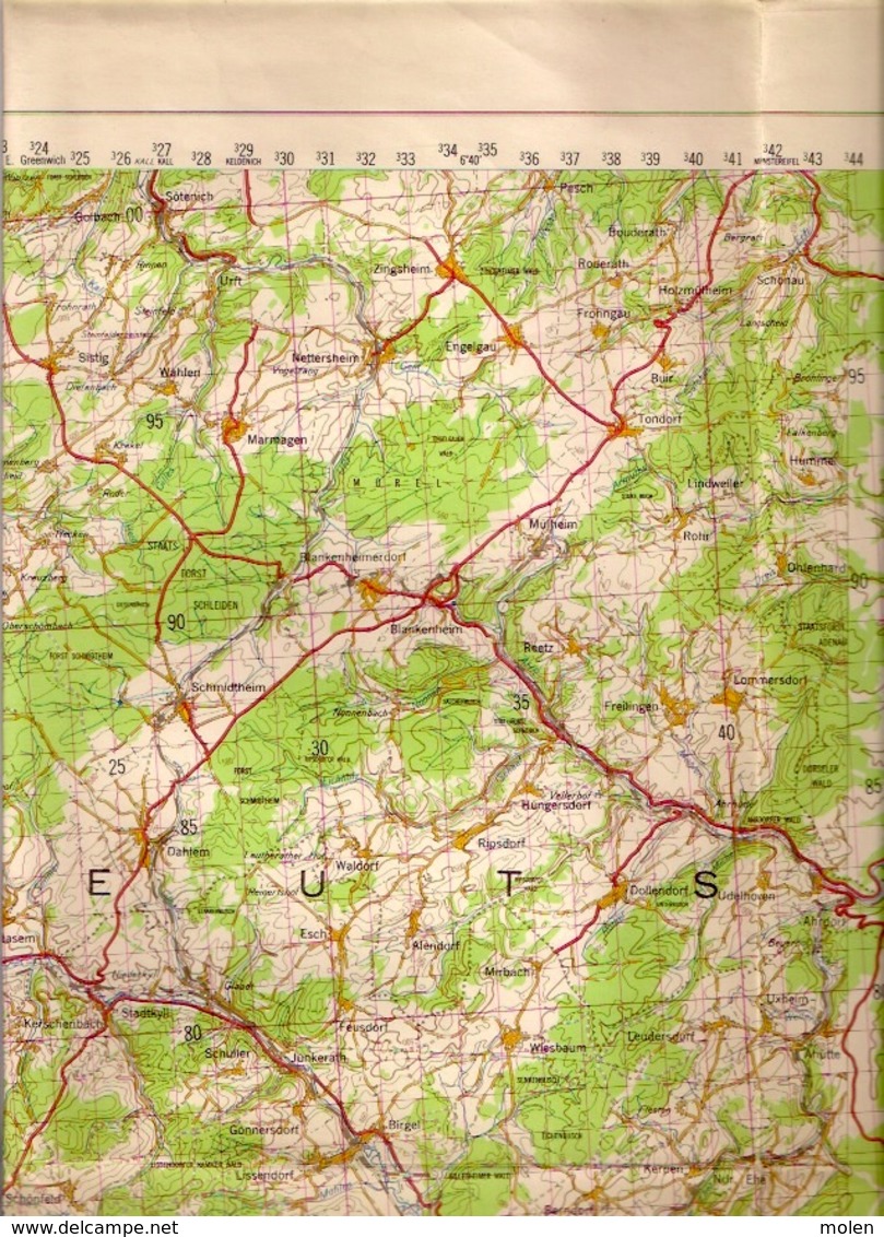 TOPOGRAPHISCHE KARTE 1/100.000 SCHLEIDEN ©1955 PRUM MAYEN DAUN MANDERFELD DAHLEM ADENAU HILLESHEIM ULMEN GEROLSTEIN S457 - Schleiden