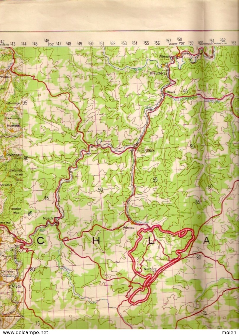 TOPOGRAPHISCHE KARTE 1/100.000 SCHLEIDEN ©1955 PRUM MAYEN DAUN MANDERFELD DAHLEM ADENAU HILLESHEIM ULMEN GEROLSTEIN S457 - Schleiden