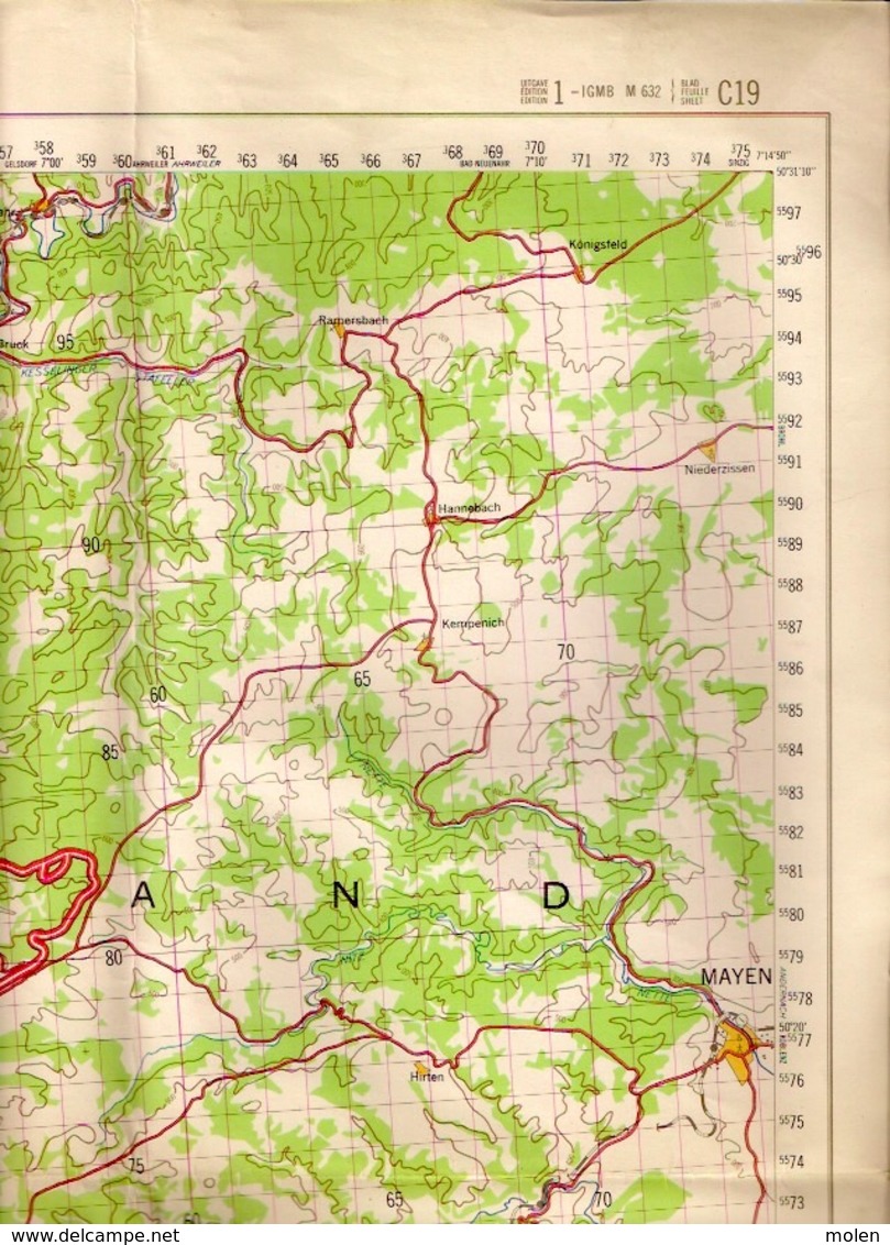 TOPOGRAPHISCHE KARTE 1/100.000 SCHLEIDEN ©1955 PRUM MAYEN DAUN MANDERFELD DAHLEM ADENAU HILLESHEIM ULMEN GEROLSTEIN S457 - Schleiden