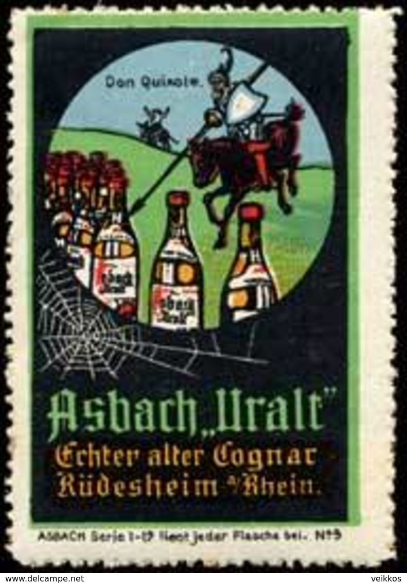 Reklamemarke: Don Quixote - Asbach Uralt Cognac - Erinnophilie