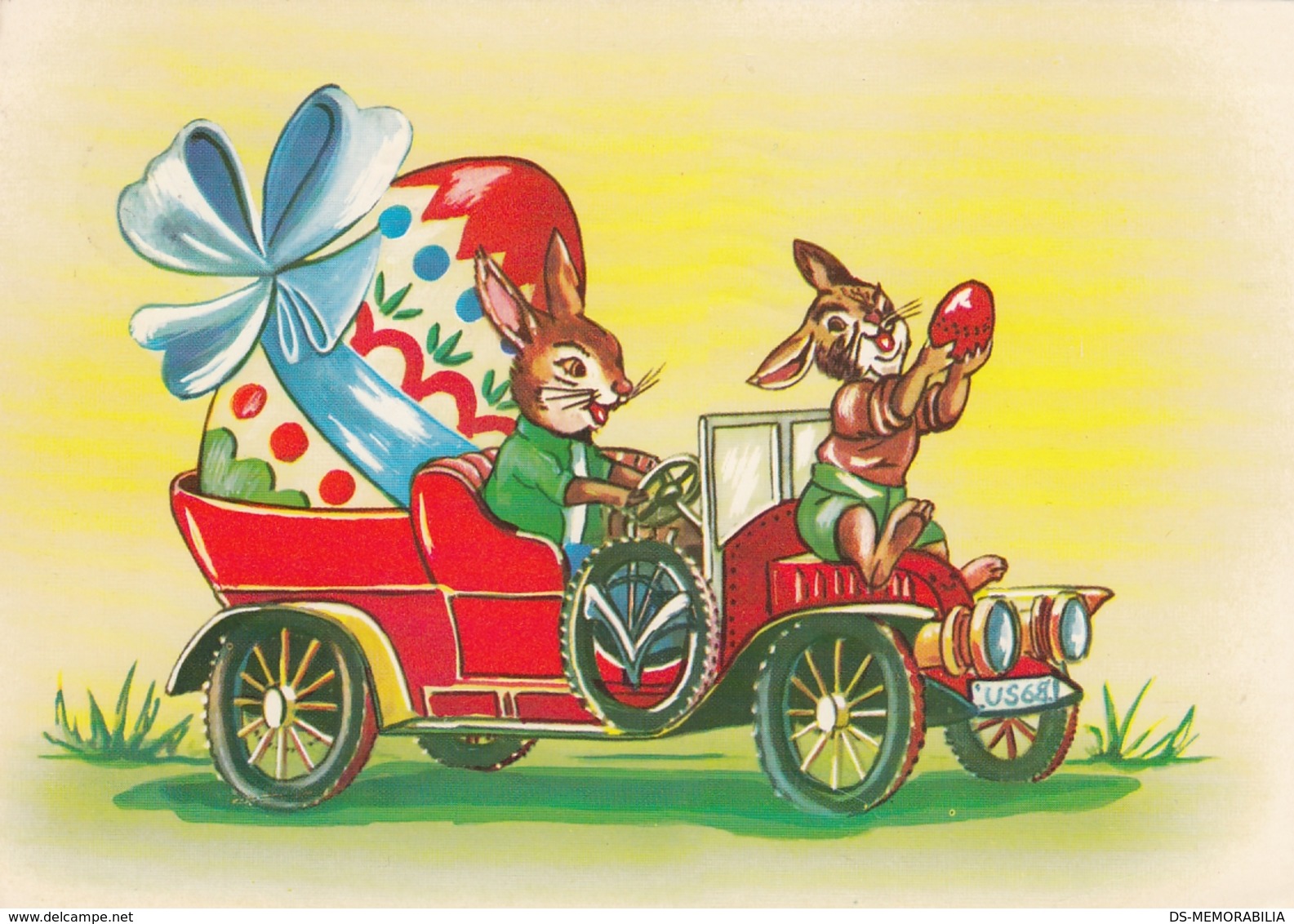 Easter Bunny Rabbit Oldtimer Car Eggs Postcard - Pasqua