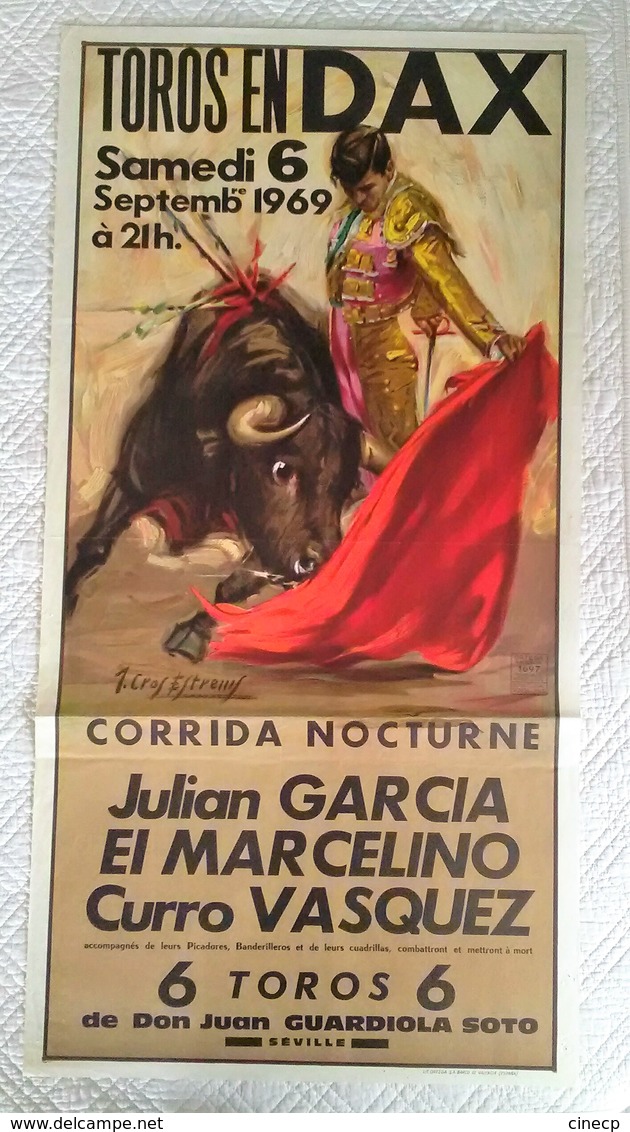 BELLE AFFICHE ORIGINALE 1969 TOROS EN DAX Tauromachie Corrida Arènes Belle Illustration Lithographie Ortega Valencia - Affiches