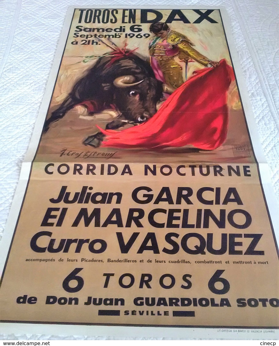 BELLE AFFICHE ORIGINALE 1969 TOROS EN DAX Tauromachie Corrida Arènes Belle Illustration Lithographie Ortega Valencia - Affiches