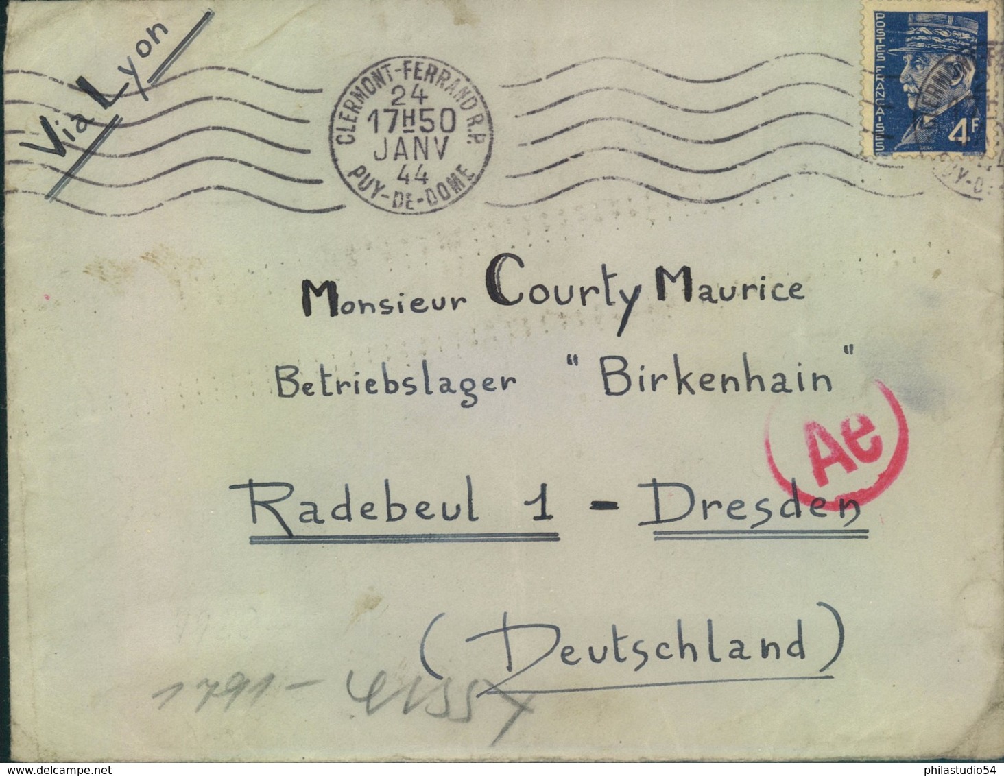 1944, Post Aus Frankreich In Das Zwangsarbeiterlager "Birkenhain", Radebeul, Zensur "Ae" - Otros & Sin Clasificación
