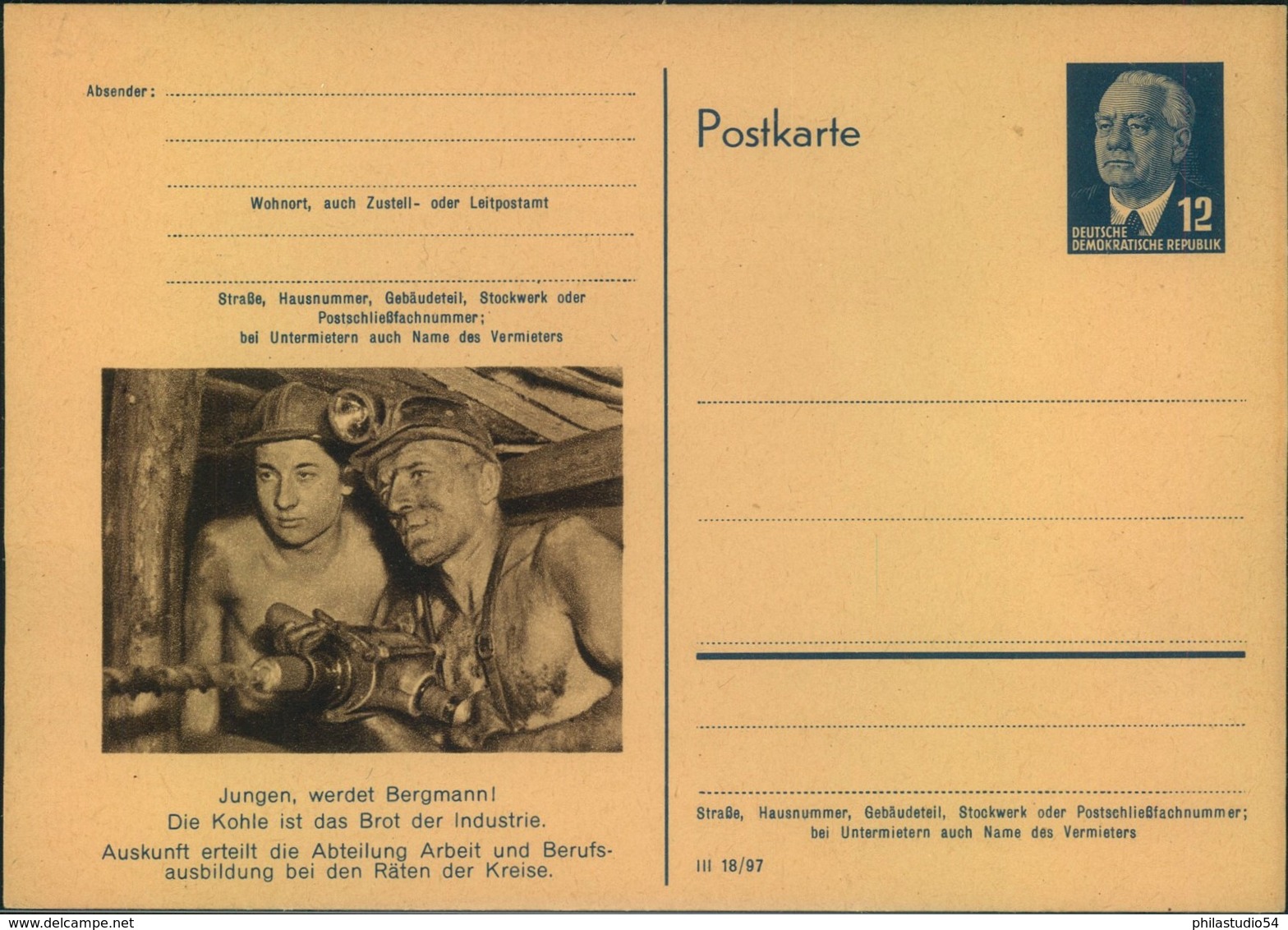 COAL, KOHLE, Unused GDR Stationery Card Showing Miners - Sonstige & Ohne Zuordnung