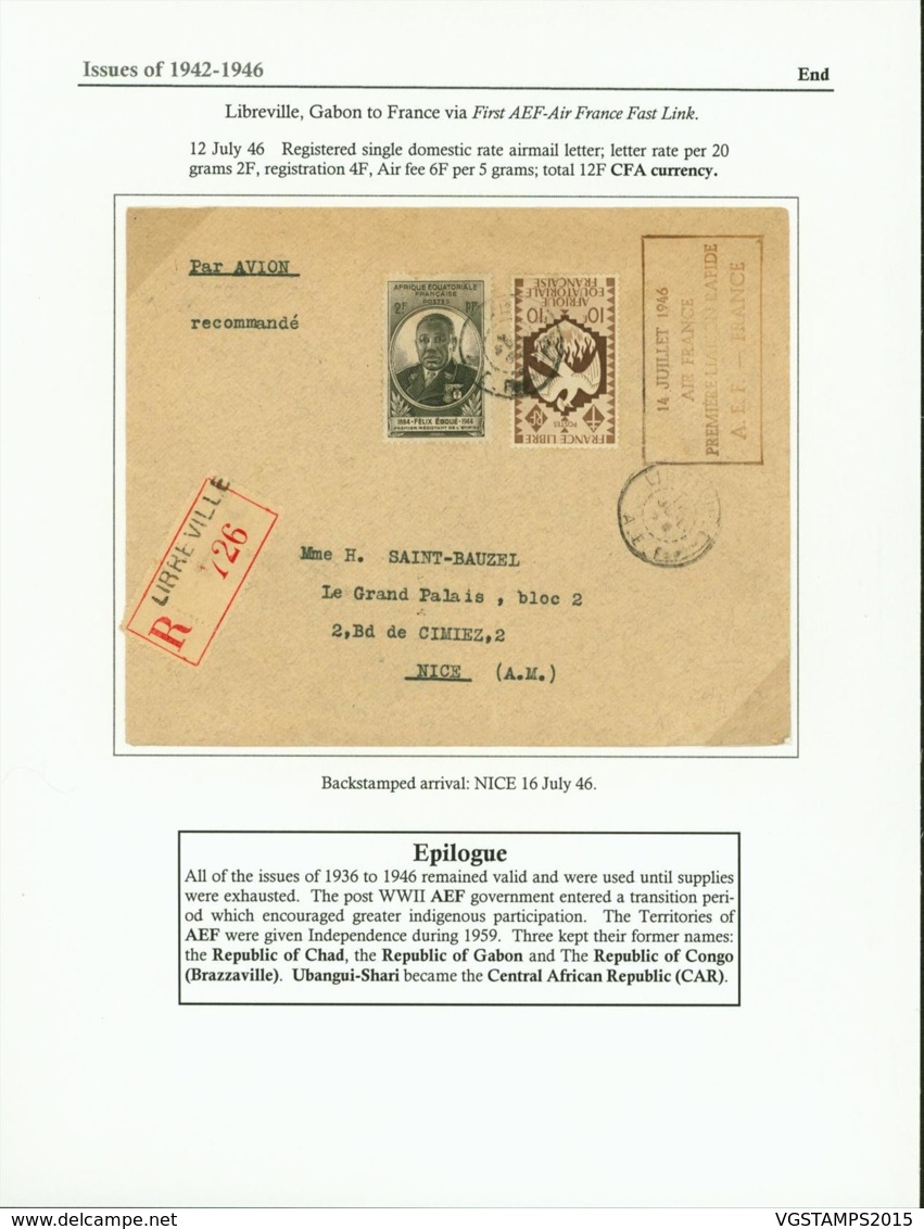 AEF - Lettre Yv153+206 De Libreville Vers France Via First AEF-Air France Fast Link 12/07/1946 (7G29710) DC2475 - Covers & Documents