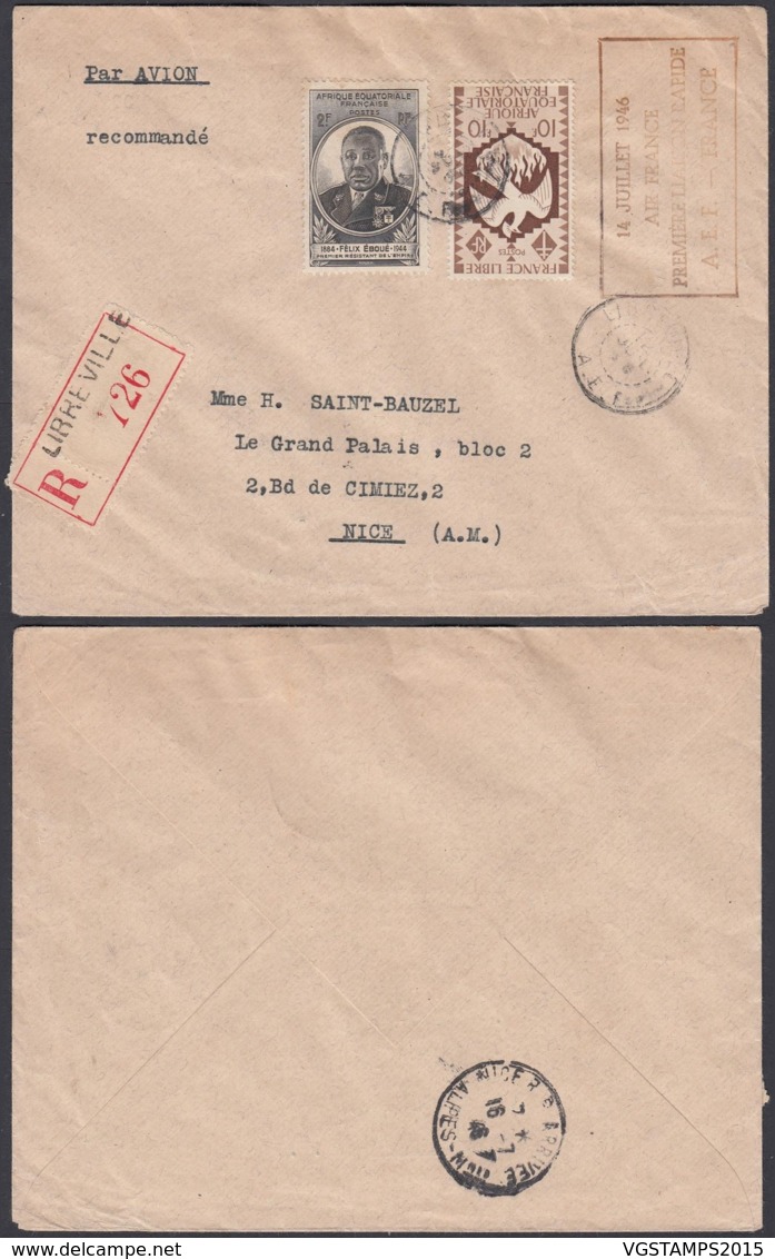 AEF - Lettre Yv153+206 De Libreville Vers France Via First AEF-Air France Fast Link 12/07/1946 (7G29710) DC2475 - Covers & Documents