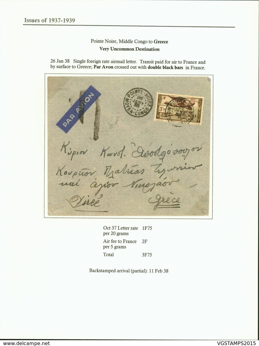 AEF - Lettre Yv PA33 De Pointe Noire, Middle Congo Vers Greece 26/01/1938 (7G29710) DC2487 - Covers & Documents