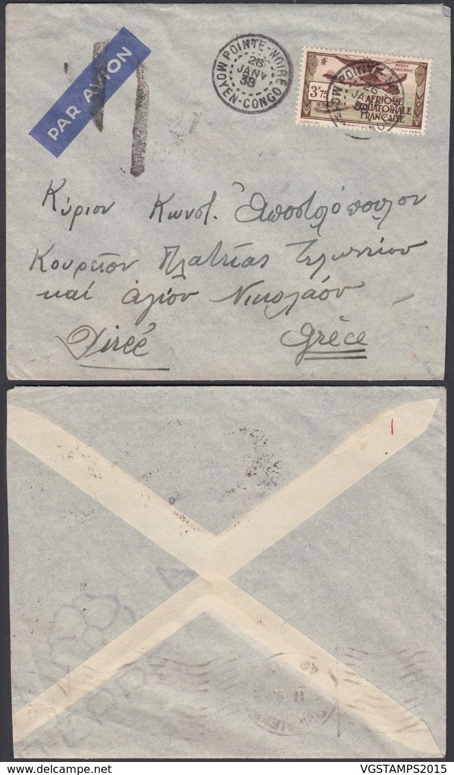 AEF - Lettre Yv PA33 De Pointe Noire, Middle Congo Vers Greece 26/01/1938 (7G29710) DC2487 - Storia Postale