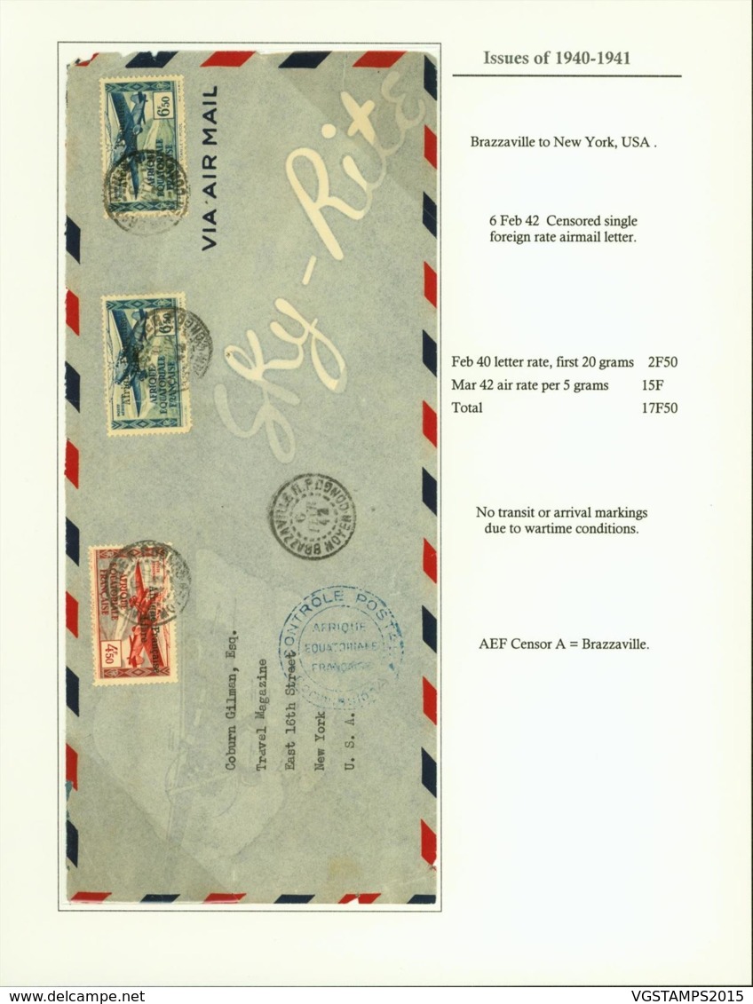AEF - Lettre PA17+18x2 De Brazzaville Vers New York, USA 06/02/1942  (7G29710)DC2505 - Brieven En Documenten